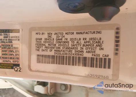 2005 Pontiac Vibe from USA, damaged, VIN 5Y2SL63815Z430840